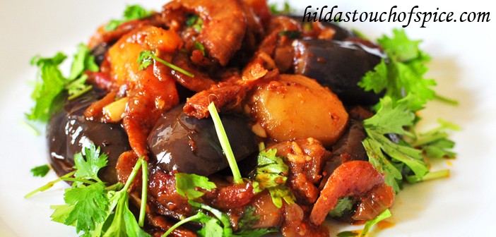 Dry Prawn Stir Fry with Brinjals & Potatoes