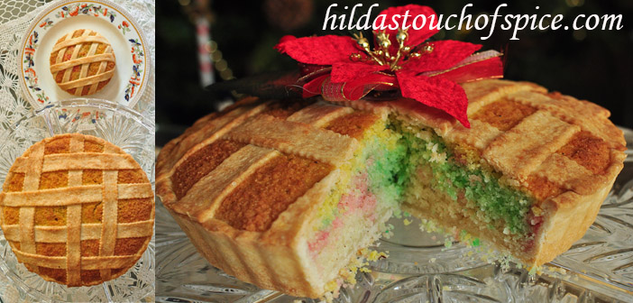 Goan Baath Rainbow Cake Tart with Lattice Pattern / Bolo de Rulao